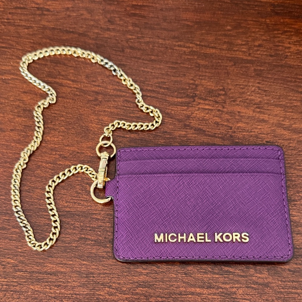 Michael Kors Violet Card Holder with Gold Chain